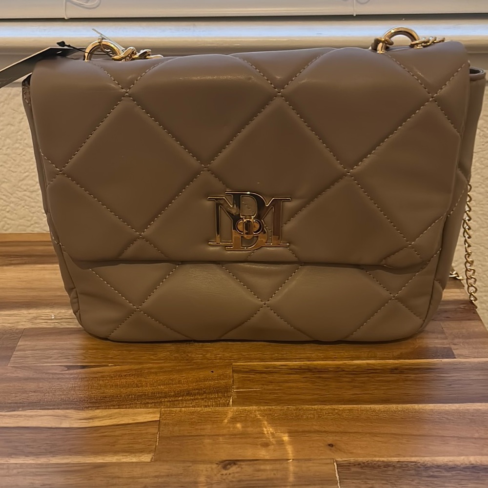 Badgley Mischka Taupe Quilted Shoulder Bag